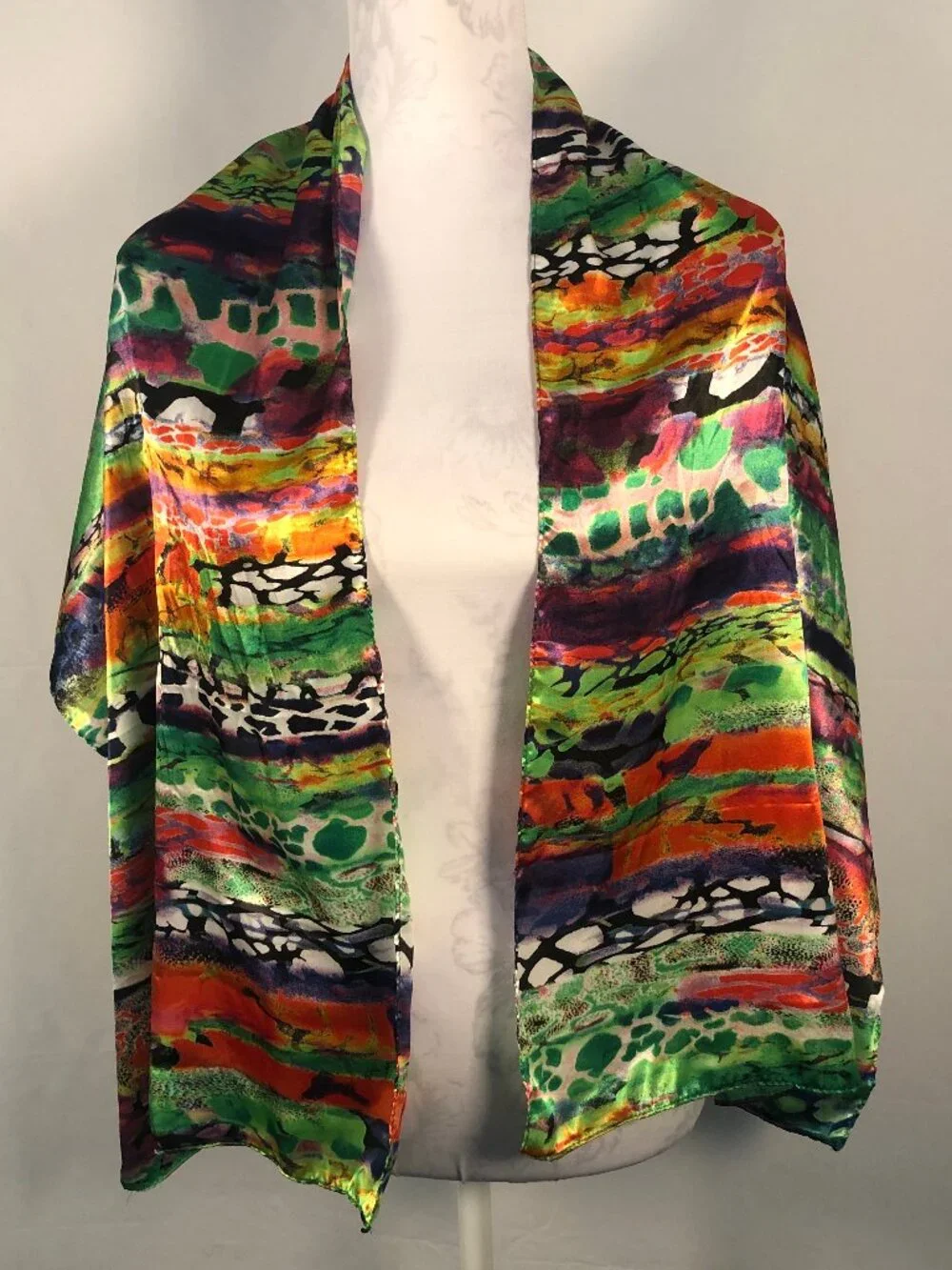 EVOLVE Multicolor Abstract Silky Scarf Tropical Art Print Wrap